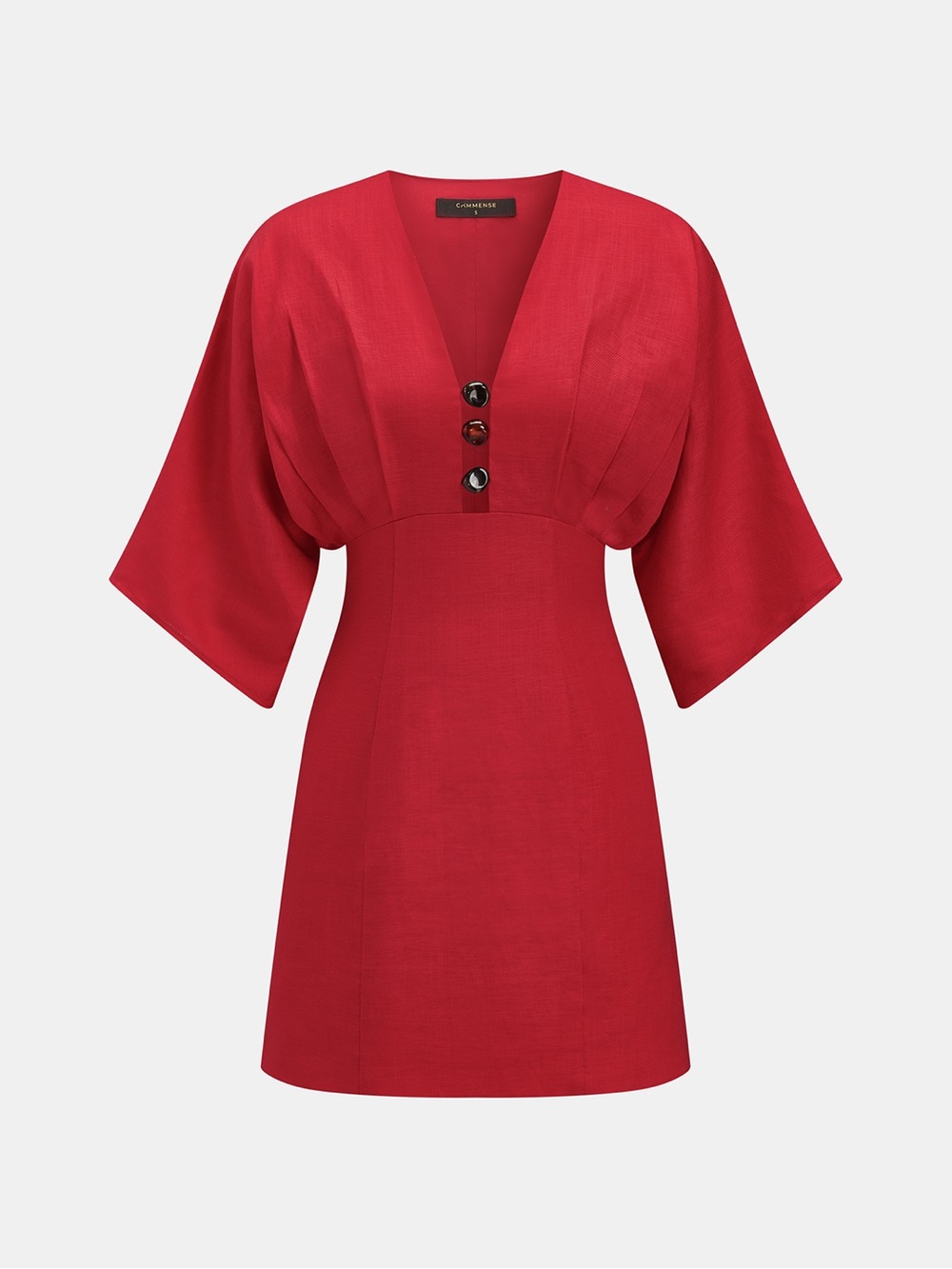 Commense Linen Blend V Neck Embellished Mini Dress
